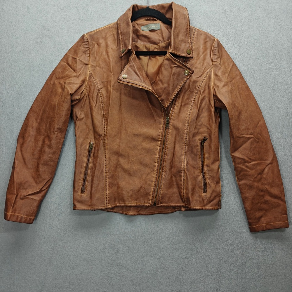 Bagatelle Moto Jacket Womens Brown Faux Leather Biker Edgy Fall Indie Sleaze